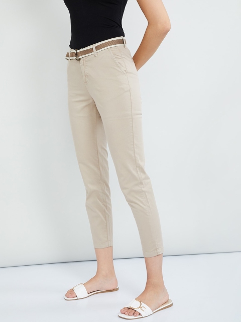 

max Women Beige Slim Fit Solid Chinos