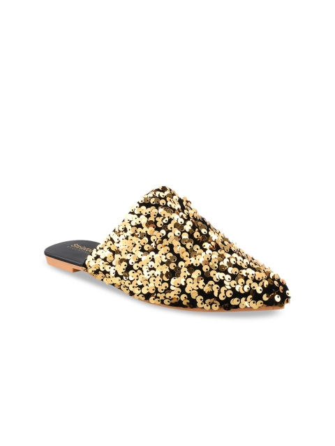 

Stelatoes Women Gold-Toned Solid Velvet Mules