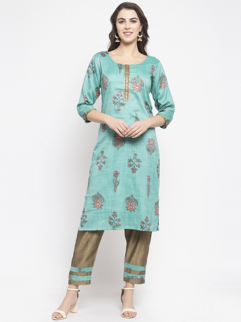 

KHALOM Women Sea Green Printed Kurta with Trousers