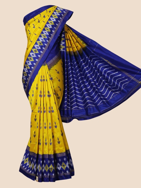 

Pothys Yellow & Blue Pure Silk Printed Saree