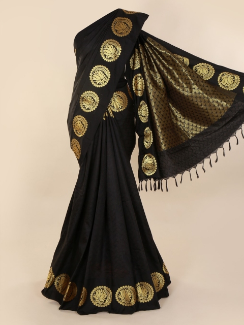 

Pothys Black & Gold-Toned Art Silk Solid Saree with Jhalar Pallu