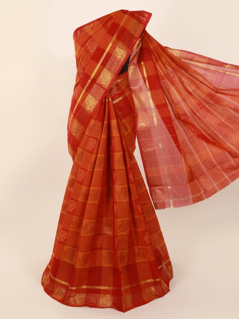 

Pothys Orange Checked Pure Cotton Saree