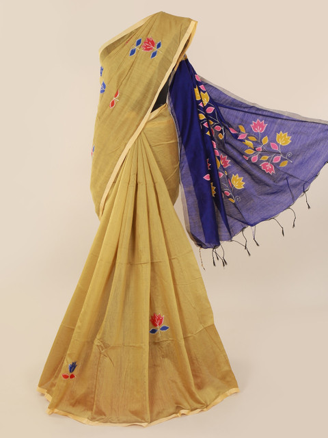 

Pothys Beige Floral Applique Cotton Blend Saree