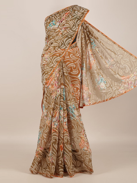 

Pothys Brown Printed Jute Silk Saree