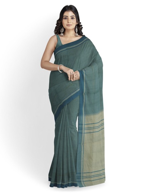 

APCO Cream-Coloured Striped Saree