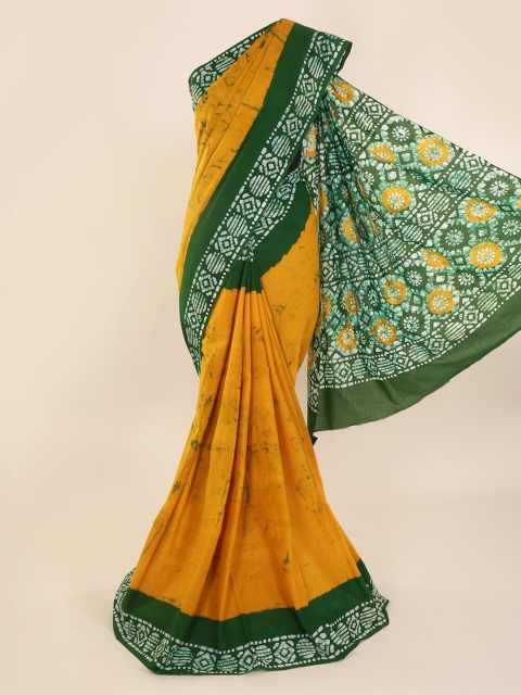 

Pothys Yellow & Green Pure Cotton Printed Saree