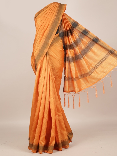 

Pothys Orange Solid Jute Silk Saree