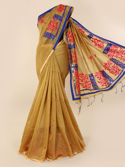 

Pothys Brown Solid Cotton Blend Saree