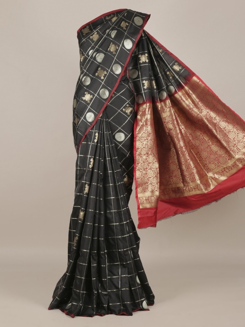 

Pothys Black Checked Jute Silk Saree