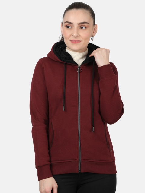 

Monte Carlo Women Maroon Solid Hooded Sweatshirt