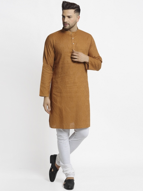 NEUDIS Men Brown Floral Printed Cotton Straight Kurta
