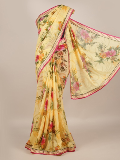 

Pothys Yellow & Pink Poly Georgette Printed Saree