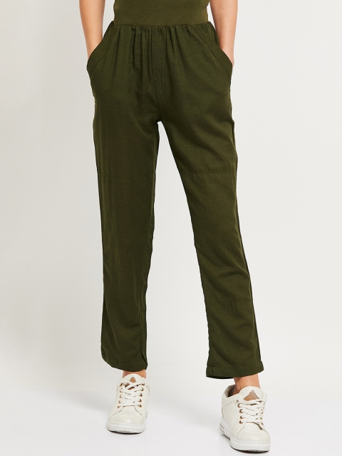 

max Women Green Loose Fit Solid Regular Trousers