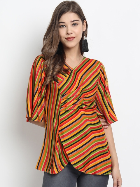 Clothzy Women Multicoloured Striped Wrap Top, Multi