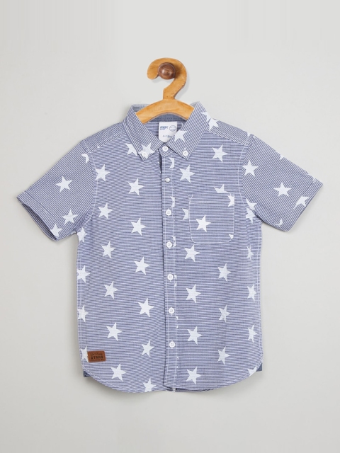 

max Boys Blue Regular Fit Printed Cotton Casual Shirt