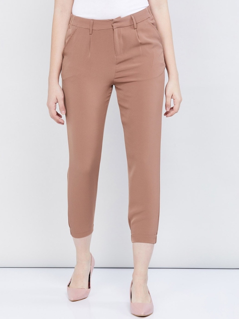 

max Women Brown Regular Fit Solid Regular Trousers