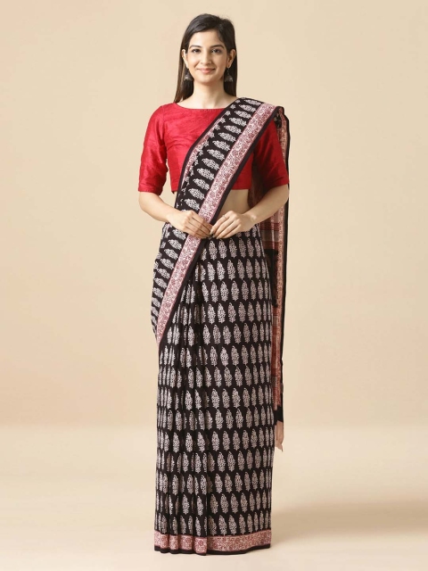 

Taneira Black Pure Cotton Printed Bagh Saree