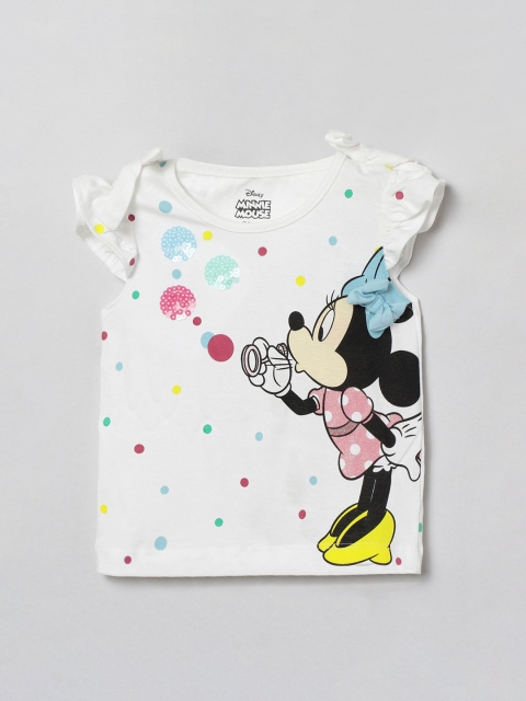 

max Girls White & Blue Minnie Mouse Printed Top
