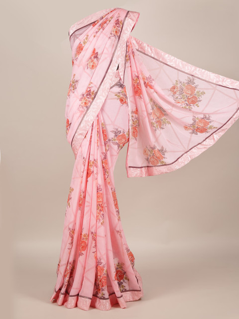 

Pothys Pink Printed Poly Georgette Saree