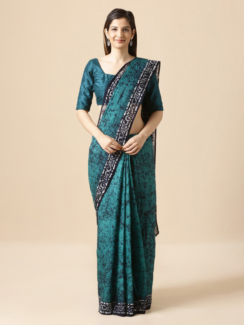 

Taneira Green Pure Cotton Printed Block Print Saree