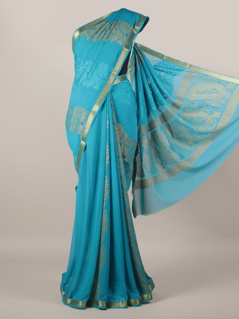 

Pothys Blue Printed Poly Georgette Saree