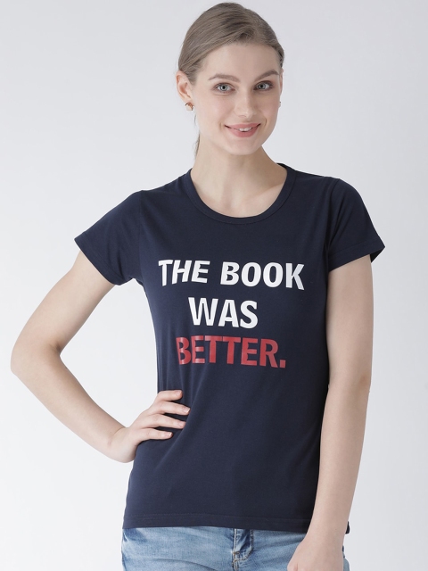 

GRIFFEL Women Navy Blue Printed Round Neck T-shirt