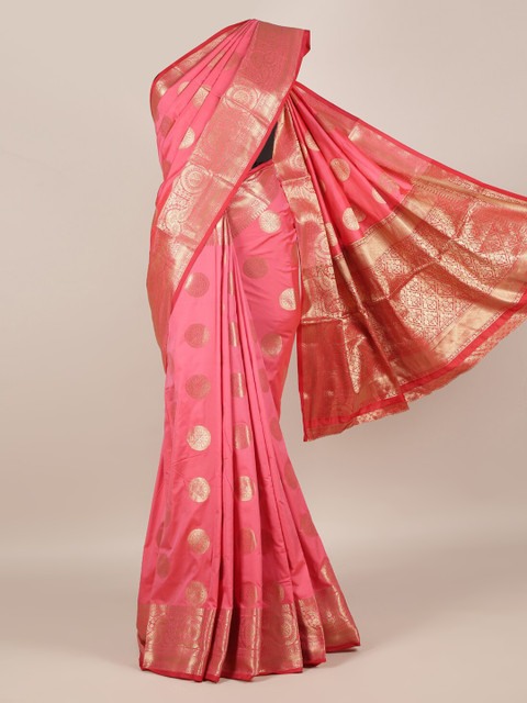 

Pothys Pink & Gold-Toned Jute Silk Woven Design Saree