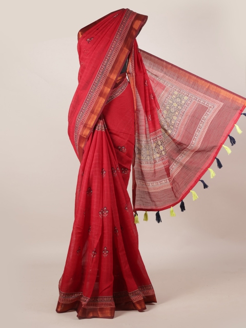 

Pothys Red Linen Blend Woven Design Saree