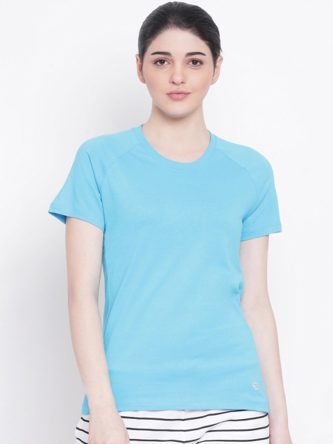 

Spolei Women Blue Solid Round Neck Cotton T-shirt