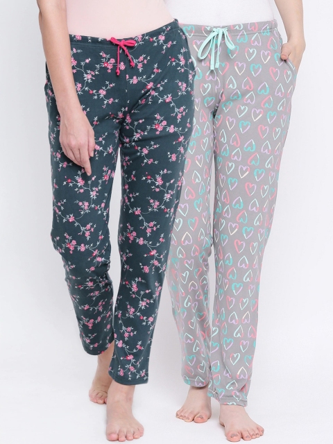 

Kanvin Women Pack of 2 Printed Cotton Lounge Pants, Green