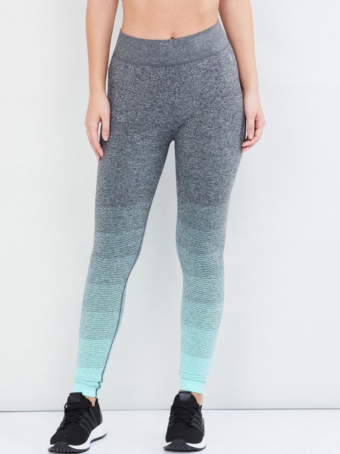 

max Women Sea Green & Grey Ombre-Dyed Heathered Track Pants