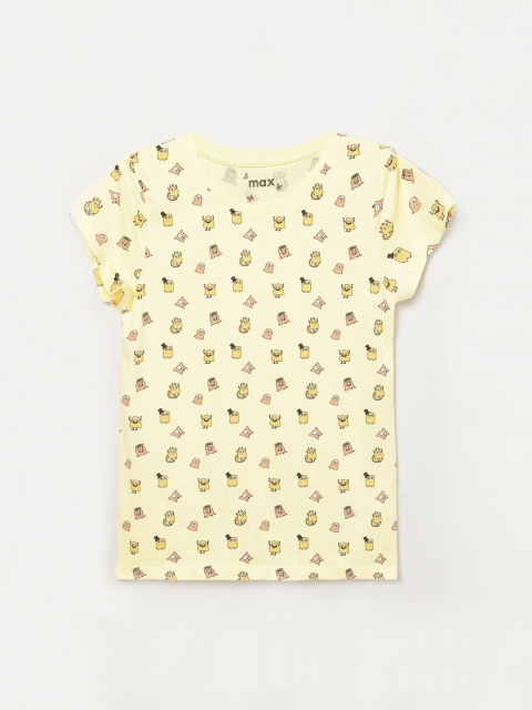 

max Girls Yellow Printed Cotton Top