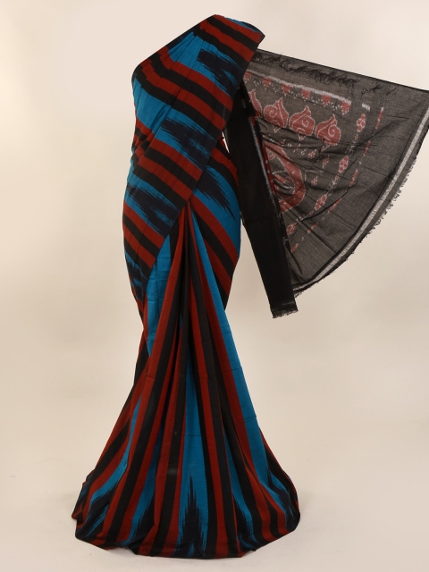 

Pothys Blue & Red Pure Cotton Striped Saree