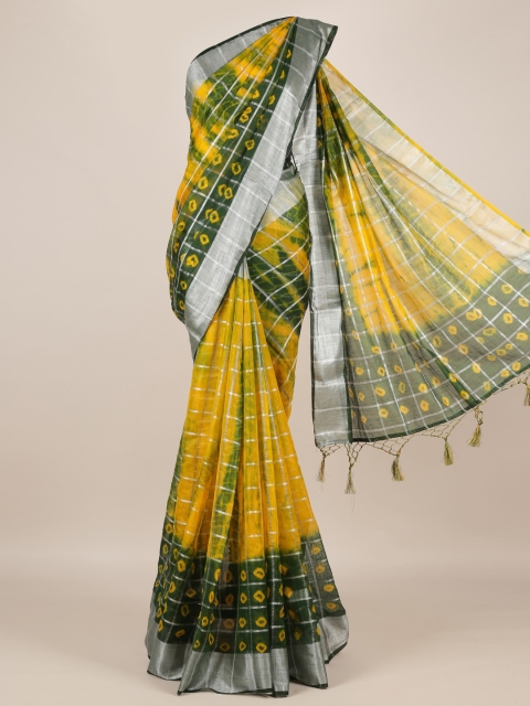 

Pothys Yellow & Green Linen Blend Woven Design Saree