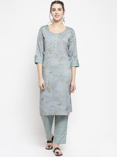 

KHALOM Women Blue Embroidered Kurti with Trousers