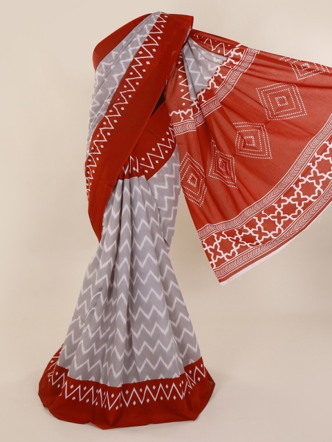 

Pothys Grey & Red Pure Cotton Printed Saree