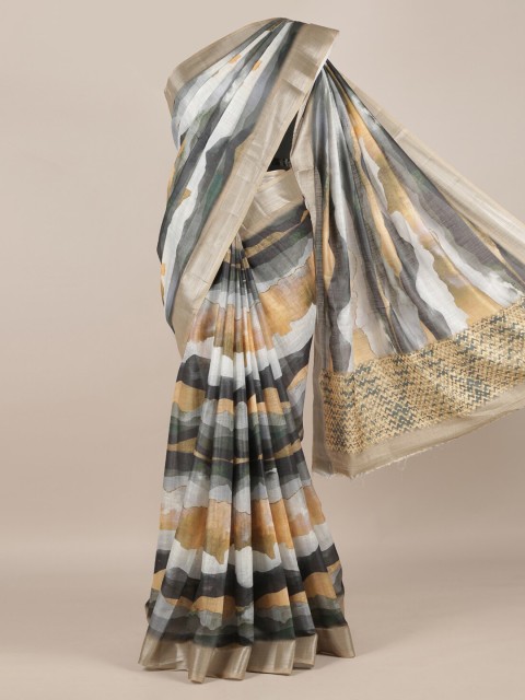 

Pothys Grey & White Linen Blend Printed Saree