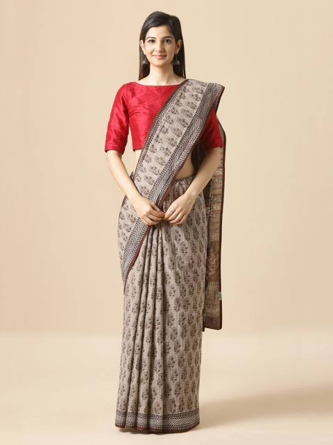 

Taneira Grey & Brown Pure Cotton Printed Bagru Saree
