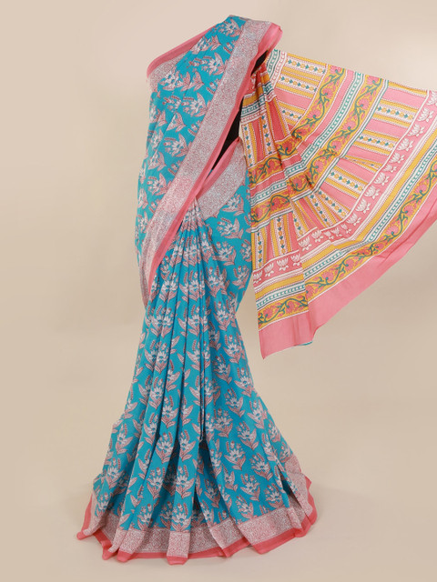 

Pothys Turquoise Blue Printed Pure Cotton Saree