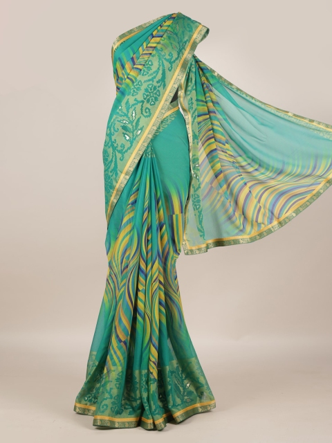 

Pothys Green Striped Poly Georgette Saree