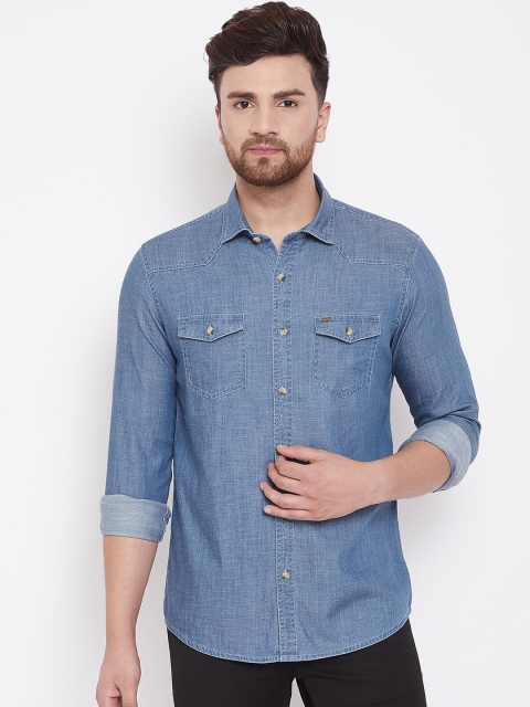 

American Archer Men Blue Slim Fit Solid Casual Denim Shirt