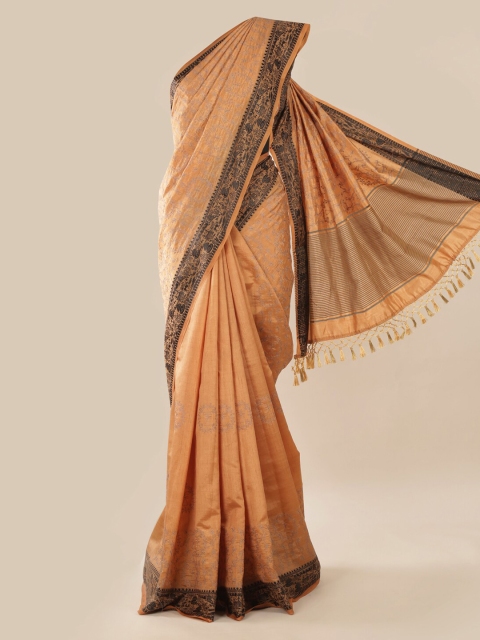 

Pothys Peach-Coloured & Brown Jute Silk Woven Design Saree