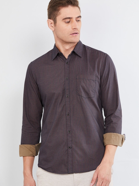 

max Men Grey & Red Slim Fit Printed Cotton Casual Shirt