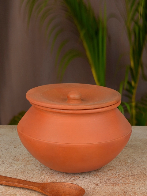 

StyleMyWay Brown Solid Matte Handcrafted Earthenware Handi With Lid