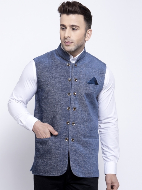 

KLOTTHE Men Blue Solid Nehru Jacket