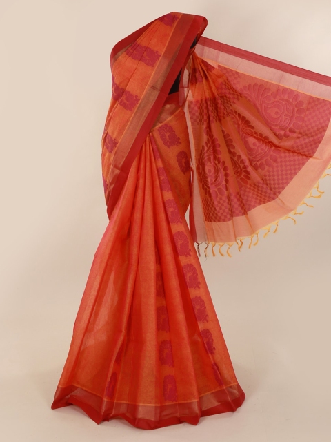 Pothys Orange Printed Pure Silk Saree