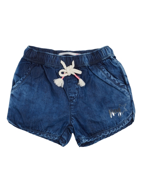 

VITAMINS Girls Navy Blue Washed Regular Fit Denim Shorts