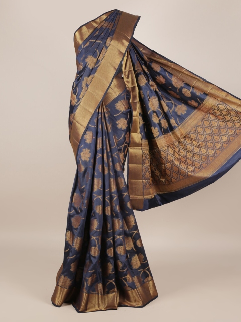 Pothys Navy Blue Woven Design Jute Silk Saree