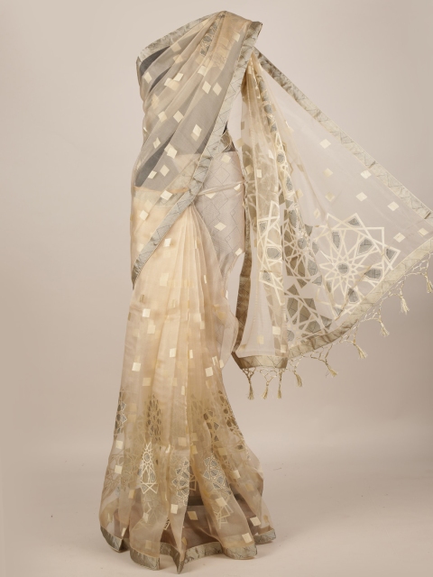 

Pothys Cream-Coloured Printed Jute Silk Saree
