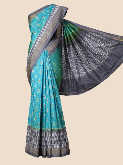

Pothys Turquoise Blue & Grey Pure Silk Printed Saree